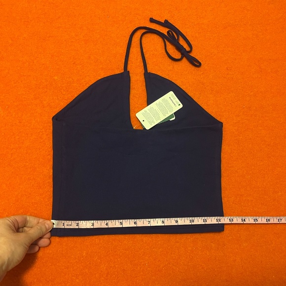 Eco-friendly purple ribbed stretchy criss-cross cropped halter camisole NWT - Picture 10 of 11